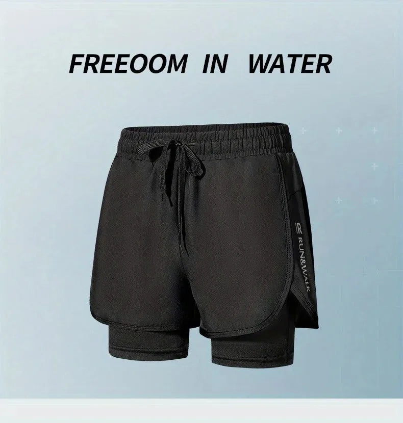Men's Aloe Pants Athletic Shorts Two-Layer Swim Trunks: Quick-Drying, Stylish & Comfortably Fit for Beach, Pool & Hot Spring