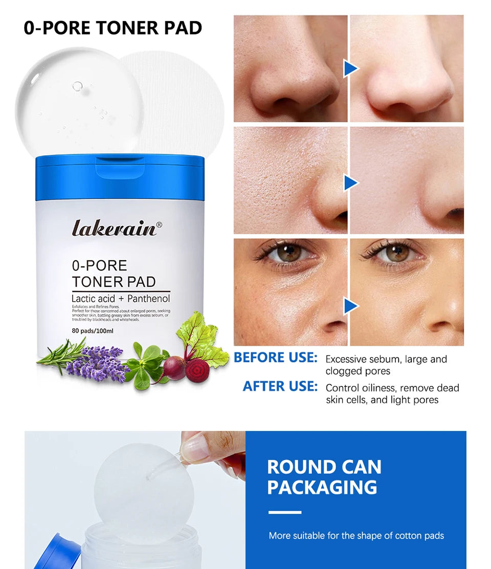 4.5% AHA Lactic Acid & 0.45% BHA 0-pore Toner Pad Salicylic Acid Dual-Textured Facial Toner Pads for Exfoliation and Pore Care
