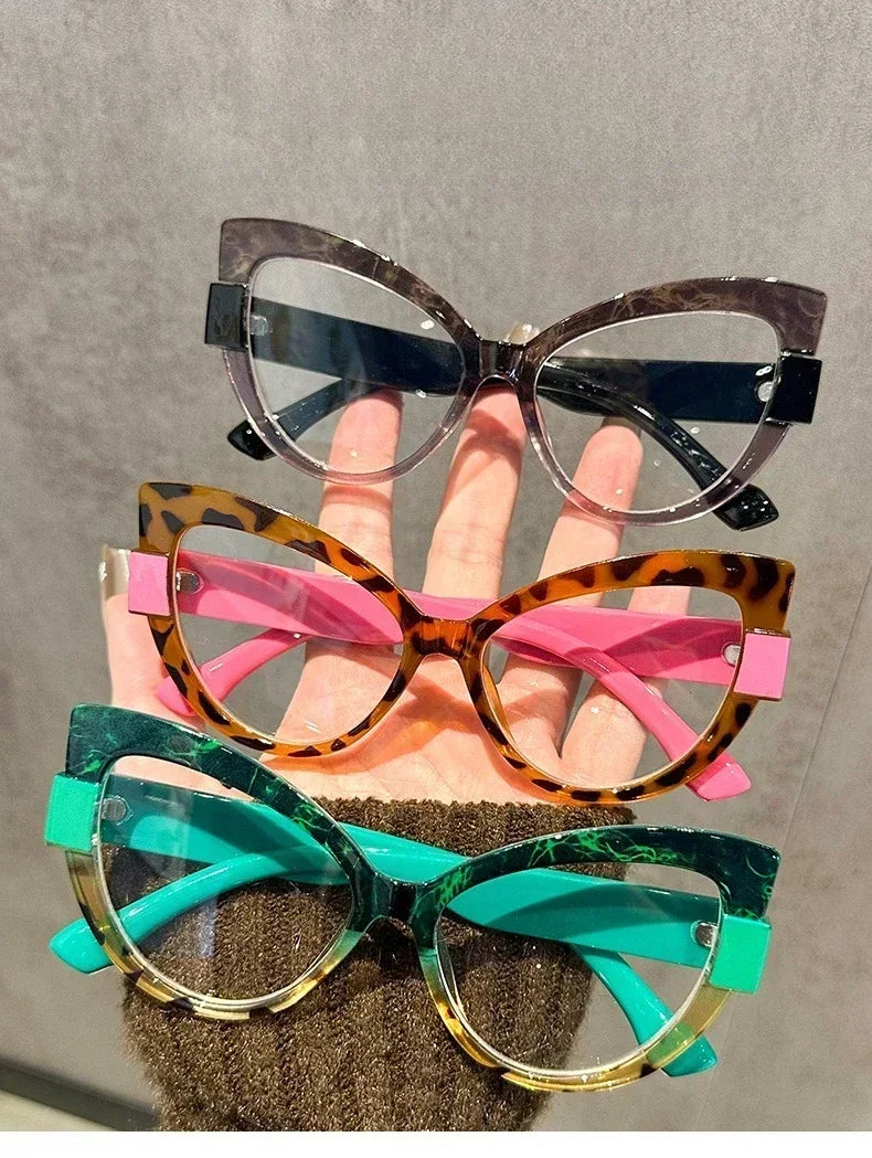 Women Large Cat Eye Reading Glasses Trendy Fashionable Oversized Far Sight Eyeglasses Men Female Anti-blue Plus Diopter Glasses
