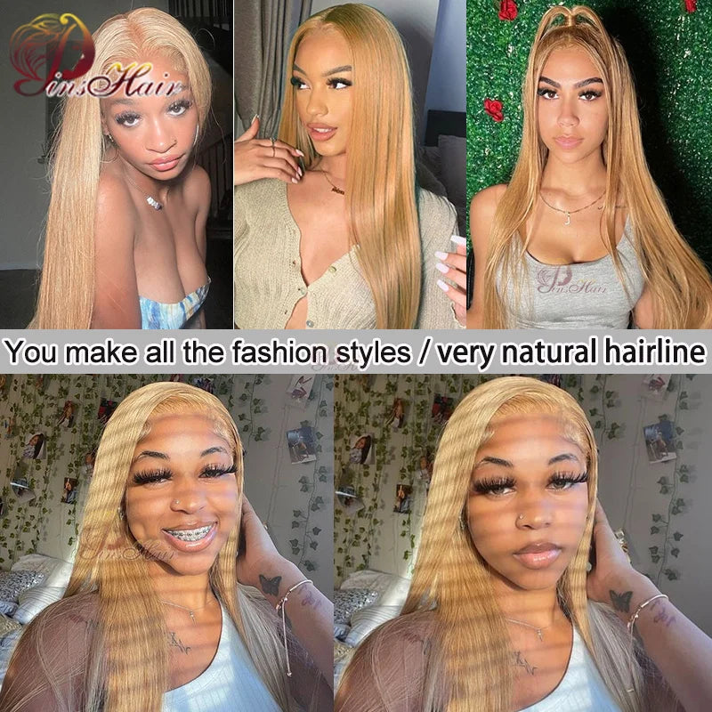 Honey Blonde Colored 13x6 Lace Front Wigs Human Hair Ginger Blonde Straight Lace Front Wigs #27 Colored Transparent Lace Wig