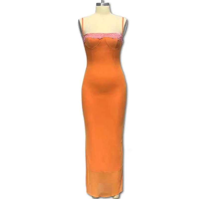 Sexy Long Dress Women's European American Style Summer New Arrival Lace Trimmed Tank Dress Sleeveless For All Occasions