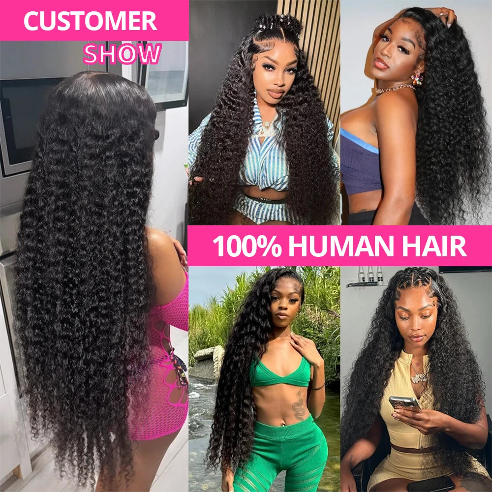 250 Density Curly 13x6 HD Lace Frontal Wigs Human Hair 40 46Inch Brazilian Deep Wave Transparent Lace Front Wig 100% Human Hair