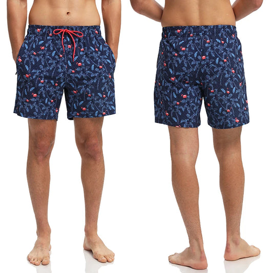 ESCATCH 2025 New Arrival Mens Swimming Trunks Compression Liner 2 in 1 Printing Quick-Dry Gym Sports Mens Shorts Zipper Pockets