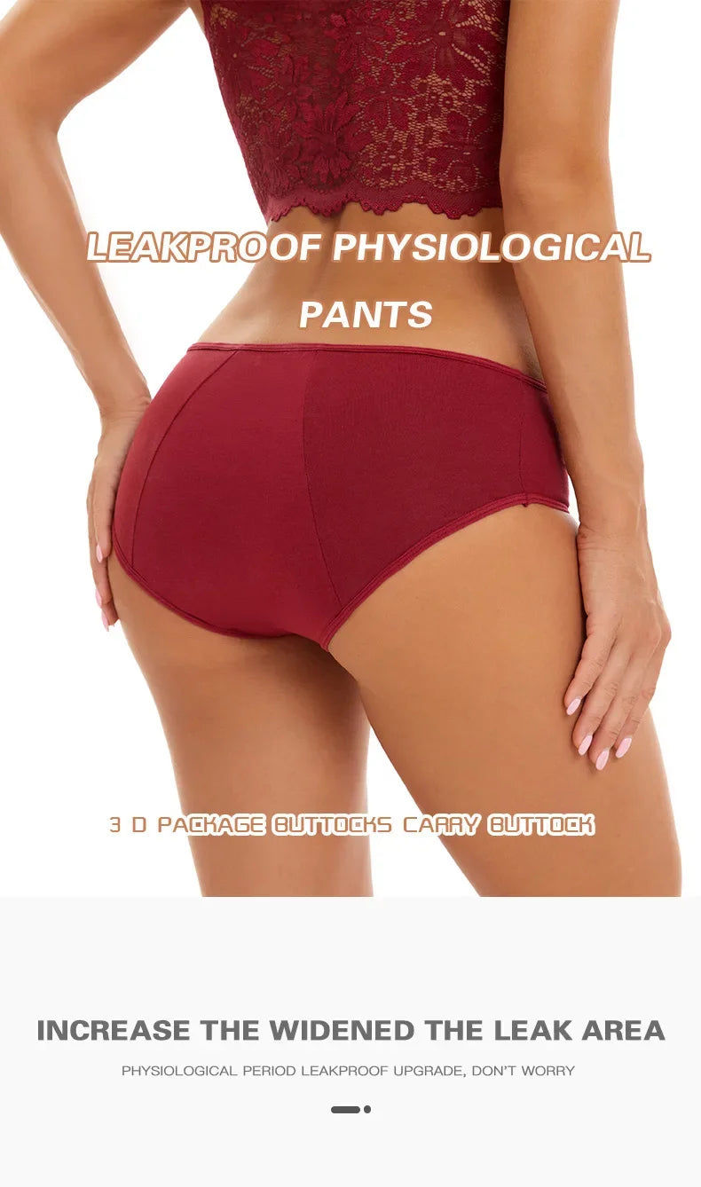 Women Menstrual Panties Leak Proof Briefs Solid Plus Size Cotton Panties Lingerie Absorbency Comfortable Physiological Underwear
