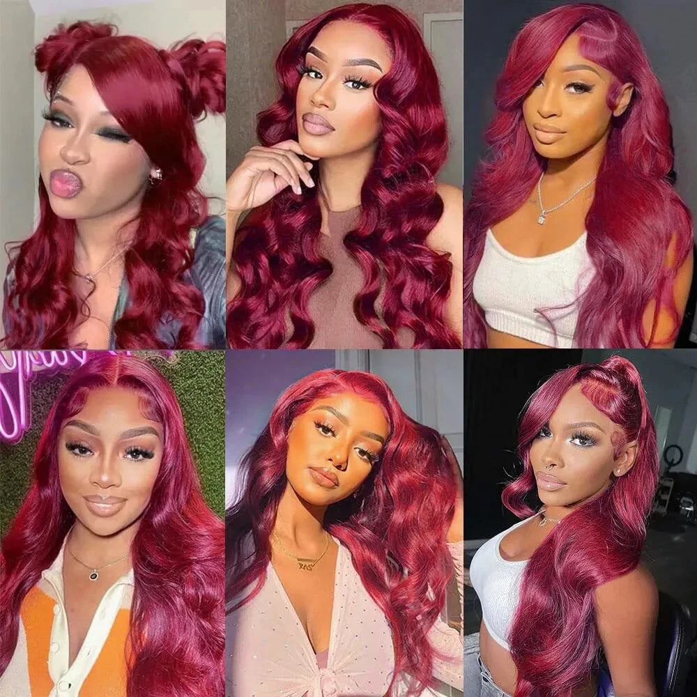 13x6 99j Burgundy Body wave HD Transparent Lace Front Human Hair 13x4 Lace Frontal Wig Brazilian Hair For Black Women