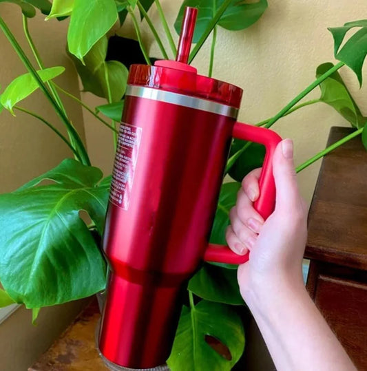 40oz Red Tumblers With Handle Car Mugs Insulated Tumbler With Lids Straw Stainless Steel Coffee Tumbler Termos Cups