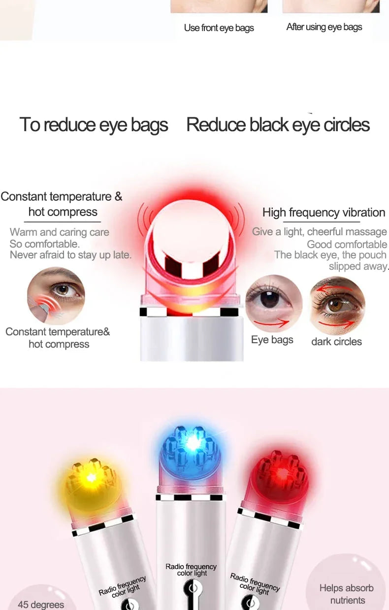 Electric Facial Eye Massager Pen Vibration Double Head EMS Rejuvenation Eye Machine LED Photon Skin Rejuvenation Anti-wrinkle