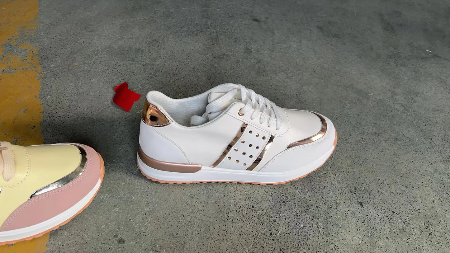 2023 Women Sneakers Platform Shoes Leather Patchwork Casual Sport Shoes Ladies Outdoor Running Vulcanized Shoes Zapatillas Mujer