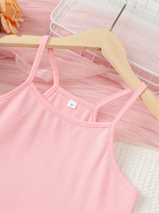 2PCS Child Girl Lovely Clothes Set Pink Sling Short Sleeveless Top+Flower Shorts Seaside Casual Daily Wear Kids Girl 8-12 Years