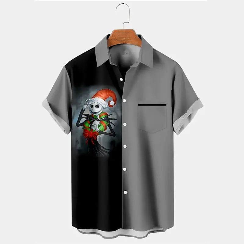 Skull Abstract Men's Shirt Casual Top Weekend Fall Short Sleeve Four-Way Stretch Fabric Christmas