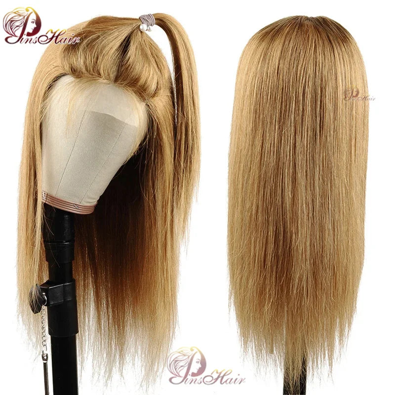 Honey Blonde Colored 13x6 Lace Front Wigs Human Hair Ginger Blonde Straight Lace Front Wigs #27 Colored Transparent Lace Wig