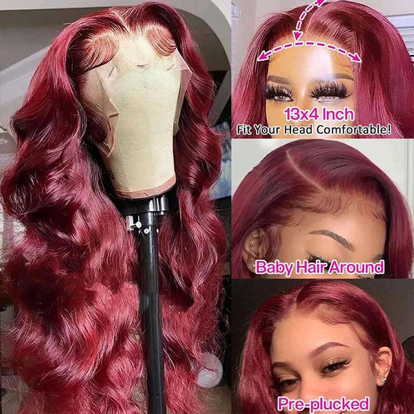 13x6 99j Burgundy Body wave HD Transparent Lace Front Human Hair 13x4 Lace Frontal Wig Brazilian Hair For Black Women