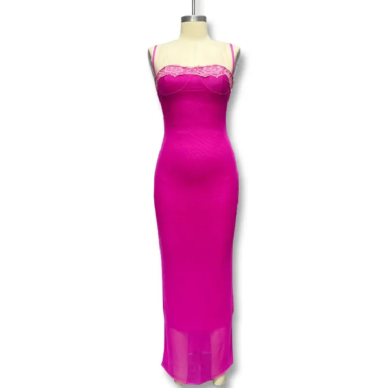 Sexy Long Dress Women's European American Style Summer New Arrival Lace Trimmed Tank Dress Sleeveless For All Occasions