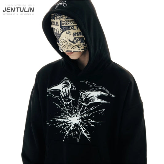 Punk Lyrical Print Clothing Oversized Hip Hop Pullover Streetwear Men's Hoodies Harajuku Fashion Tops Goth Hooded Sweatshirt Y2K