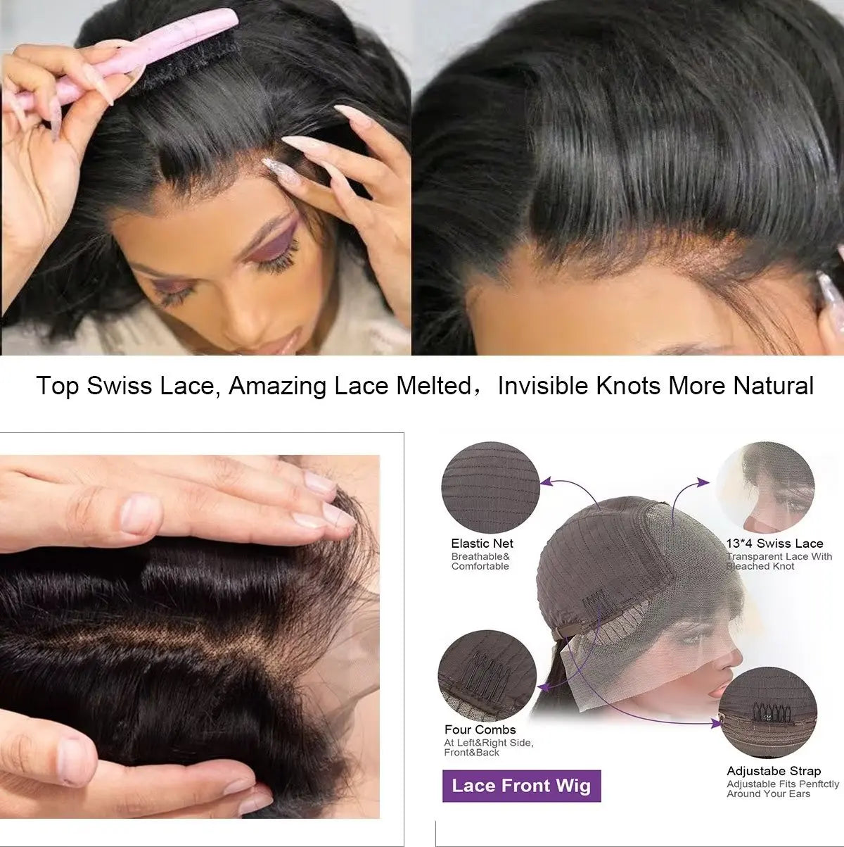 Kinky Straight Lace Front Wigs Human Hair 13x4 Yaki Straight Human Hair Lace Front Wigs Pre Plucked Transparent Wigs 12"-30"