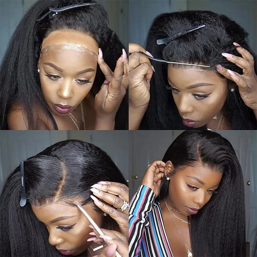 Kinky Straight Lace Front Wigs Human Hair 13x4 Yaki Straight Human Hair Lace Front Wigs Pre Plucked Transparent Wigs 12"-30"