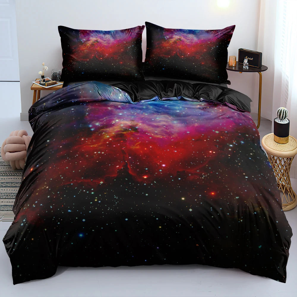 Luxury Galaxy Dark Blue Bedding Set Twin Full Queen King Size Duvet/Quilt Cover Set Shining Stars Starry Sky Comforter Cover