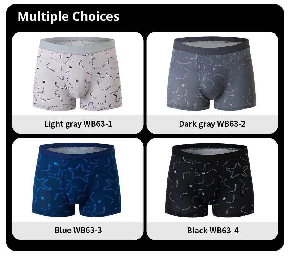 4 Pcs European and American Size MEN'S Printed Fashion Boyshort Comfortable MEN'S Waist plus Size Underwear Sexy Swimming Trunk