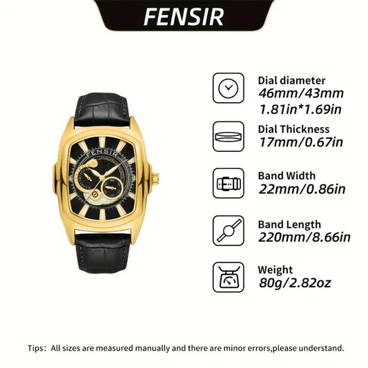 Fax Men's Commercial Punk Watch, Large Bucket Dial Glowing, Calendar Function, Black Artificial Leather Belt Quartz Watch for Male Students - Ideal Fashion Party and Gifts, Christmas, Father's Day