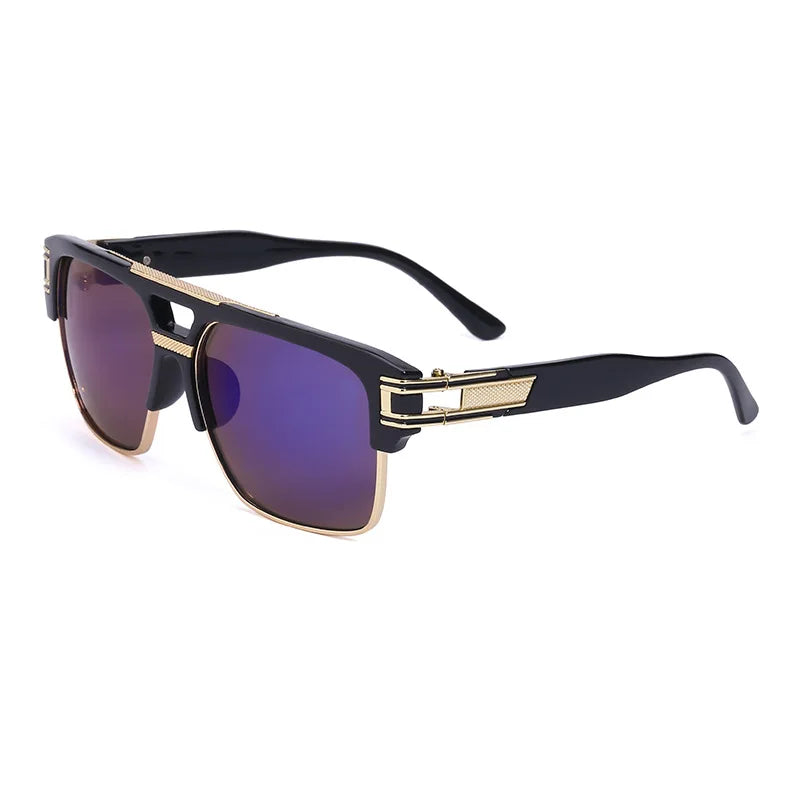 Trendy Luxury Men Sunglasses Square Large Frame Mirror Gradient Clear Lens Metal Shades Anti Blue Light Oculos De Sol UV400