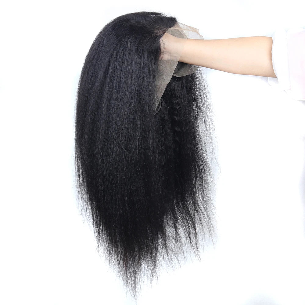 Kinky Straight Lace Front Wigs Human Hair 13x4 Yaki Straight Human Hair Lace Front Wigs Pre Plucked Transparent Wigs 12"-30"