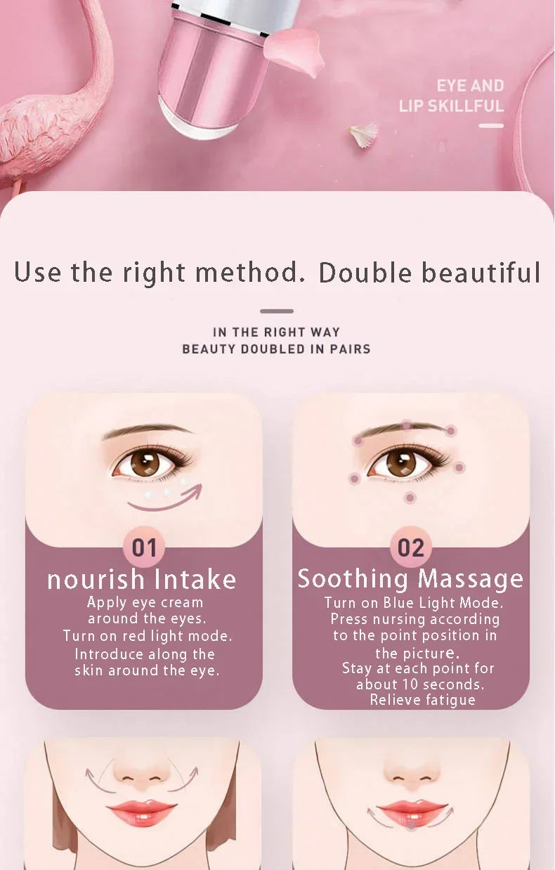 Electric Facial Eye Massager Pen Vibration Double Head EMS Rejuvenation Eye Machine LED Photon Skin Rejuvenation Anti-wrinkle