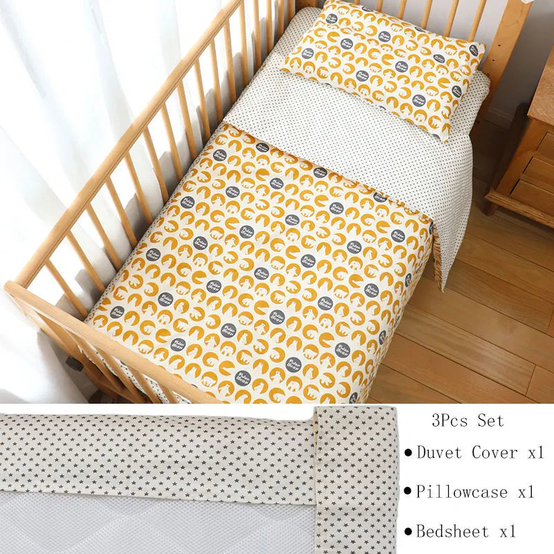 3Pcs Baby Bedding Set For Newborns Star Pattern Kid Bed Linen For Boy Pure Cotton Woven Crib Bedding Duvet Cover Pillocase Sheet