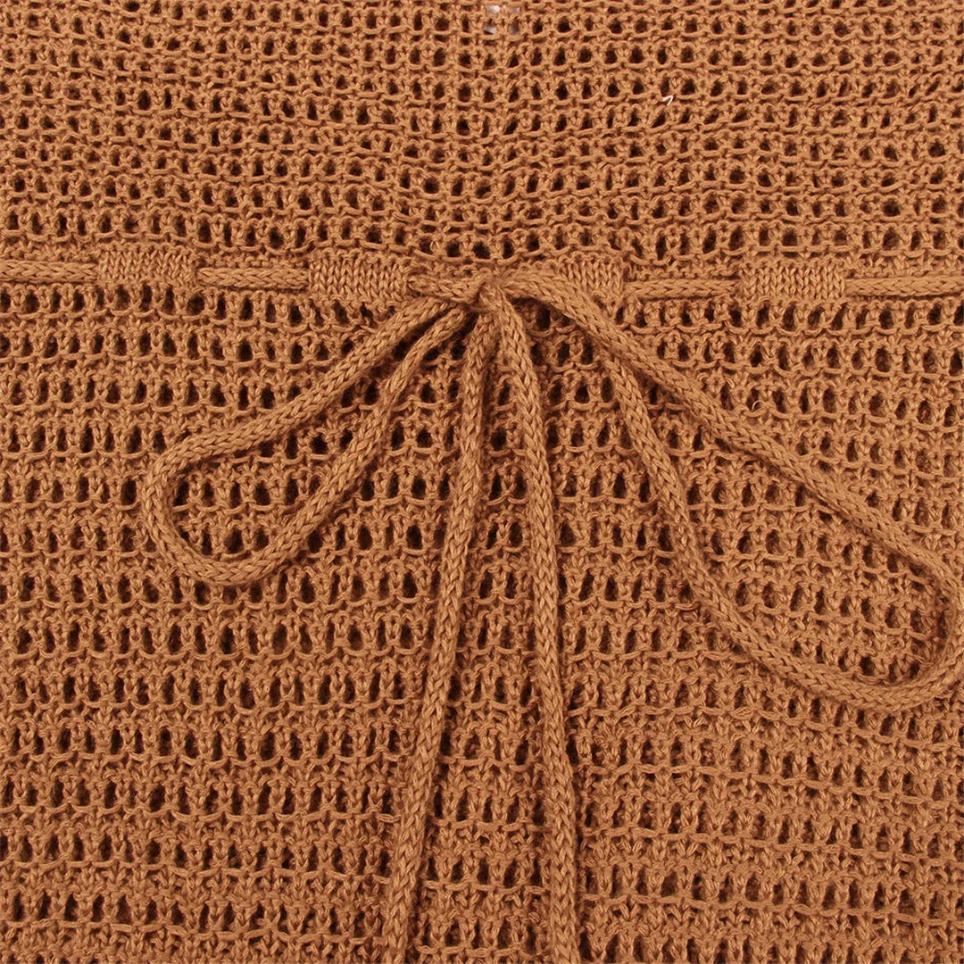 S- XL Fringe Tassel Side Slit Knitted Crochet Dress Hollow Out Boho Maxi Long Dress Beach Cover-ups Beach Dress Beachwear DV3802
