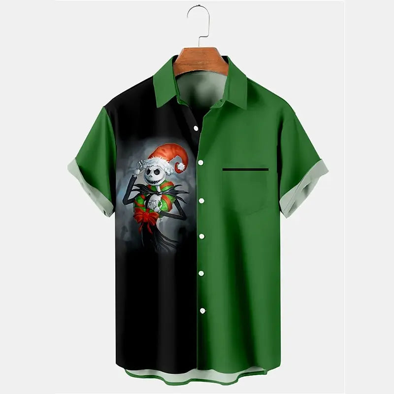 Skull Abstract Men's Shirt Casual Top Weekend Fall Short Sleeve Four-Way Stretch Fabric Christmas