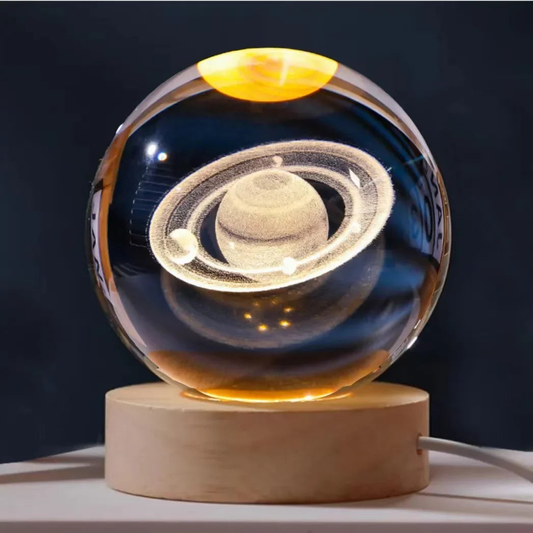 Luminous Crystal Ball LED Night Light Saturn Solar System 3D Moon Table Lamp USB Bedroom Atmosphere Lamp for Birthday Kid Gift