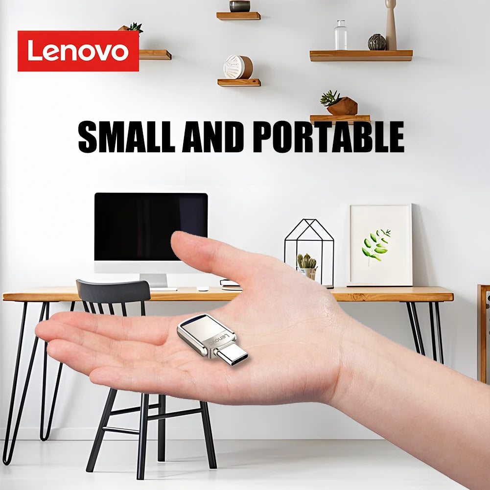 Original Lenovo 2TB Pendrive USB 3.1 Flash Drive Metal U Disk 2 IN 1 OTG 1024GB 128GB 512gb 1TB Pen Drives For Phone Computer