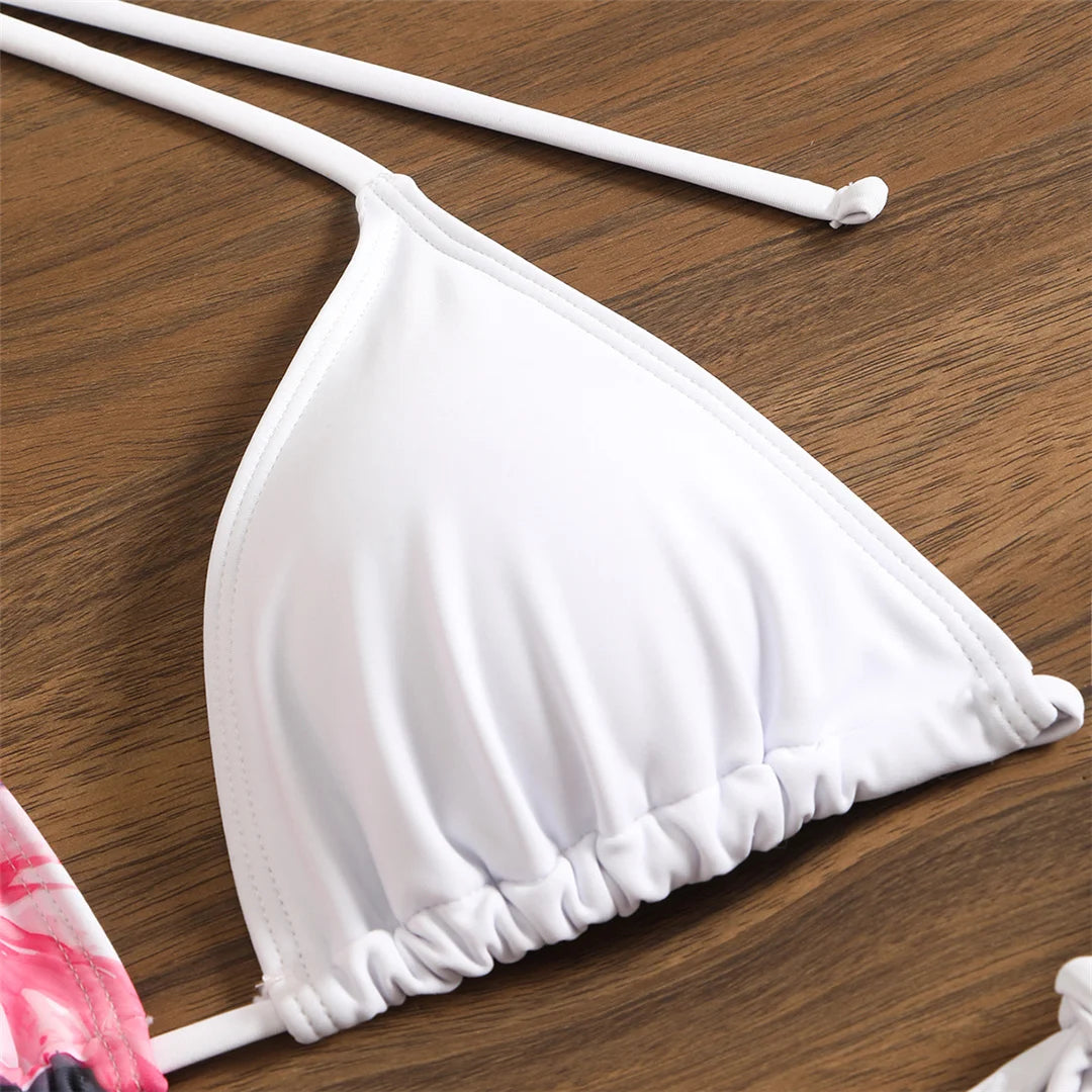 Flowers Printed With Skirt Halter Bikini Women Swimwear Female Swimsuit Three-pieces Bikini set Bather Bathing Suit Swim V6637