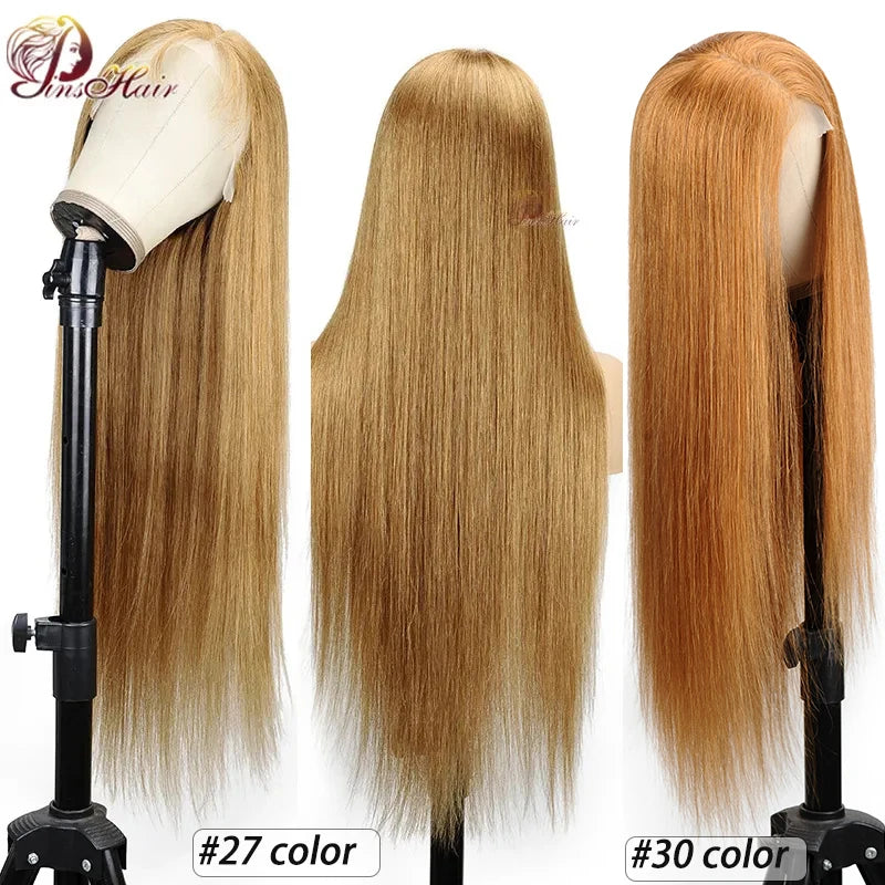 Honey Blonde Colored 13x6 Lace Front Wigs Human Hair Ginger Blonde Straight Lace Front Wigs #27 Colored Transparent Lace Wig