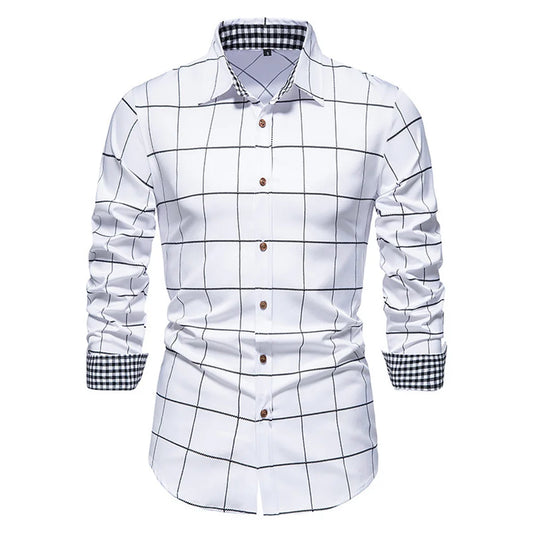 Plaid 10 Color Men's Shirt Single Breasted Slim Fit Button Long Sleeve Shirt Fashion Breathable Men's Clothing Oversized Design