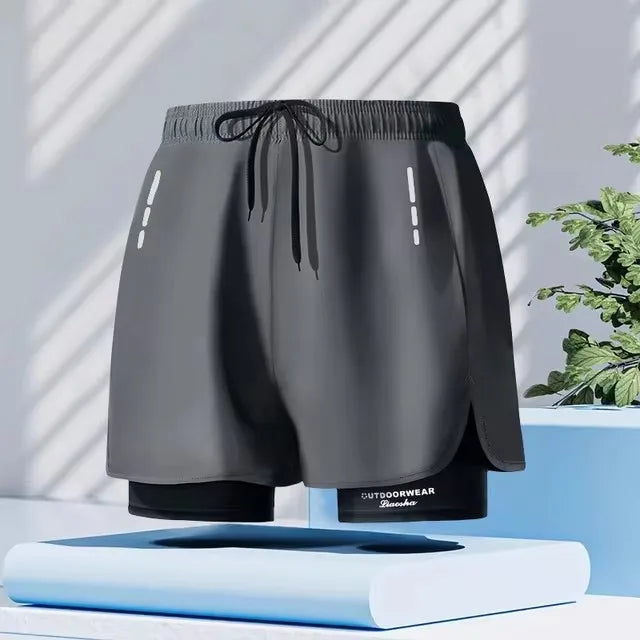 Men's Aloe Pants Athletic Shorts Two-Layer Swim Trunks: Quick-Drying, Stylish & Comfortably Fit for Beach, Pool & Hot Spring