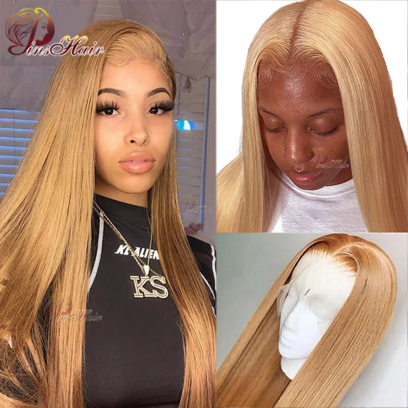Honey Blonde Colored 13x6 Lace Front Wigs Human Hair Ginger Blonde Straight Lace Front Wigs #27 Colored Transparent Lace Wig