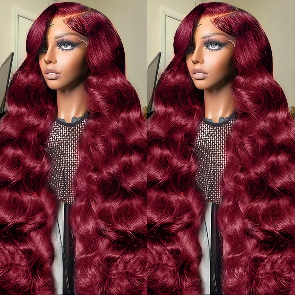 13x6 99j Burgundy Body wave HD Transparent Lace Front Human Hair 13x4 Lace Frontal Wig Brazilian Hair For Black Women