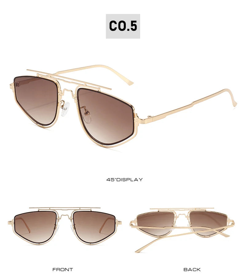 SHAUNA Retro Double Bridges Cat Eye Metal Frame Men Sunglasses Fashion Gradient Mirror Shades UV400 Women Outdoor Sun Glasses
