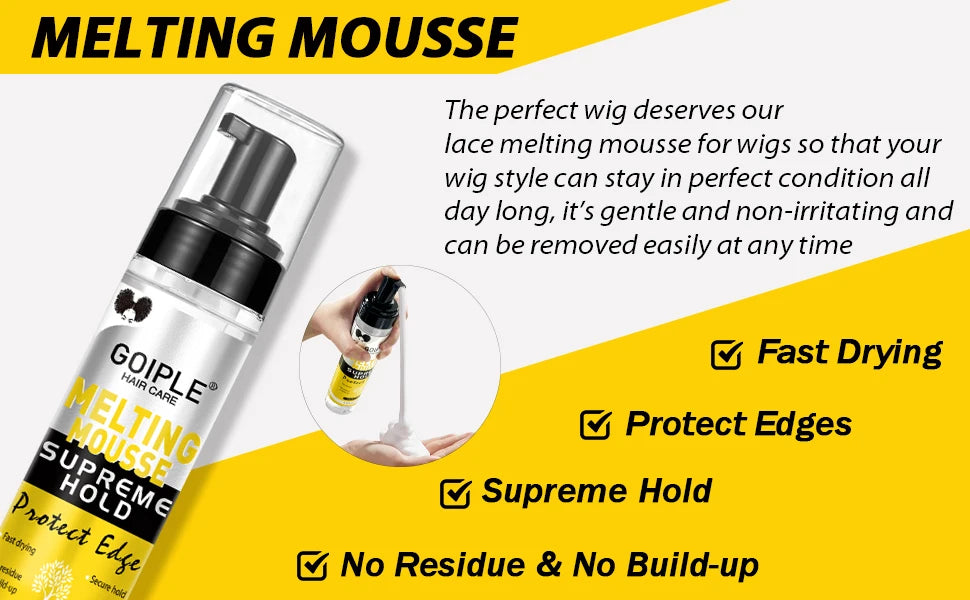 GOIPLE Wig Lace Melting Mousse Invisible Bond Supreme Hold Protect Edge Fast Drying Long-Lasting Lace Melting Spray No Residue