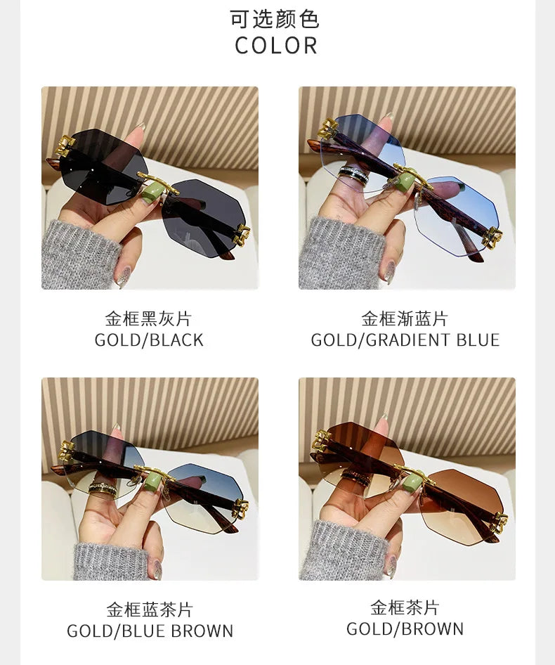 1 Pc Fashionable Trendy Women Men Sunglasses Frameless Rectangular Personalized Sunglasses Gradient Sun Glassesfor Daily Life ﻿