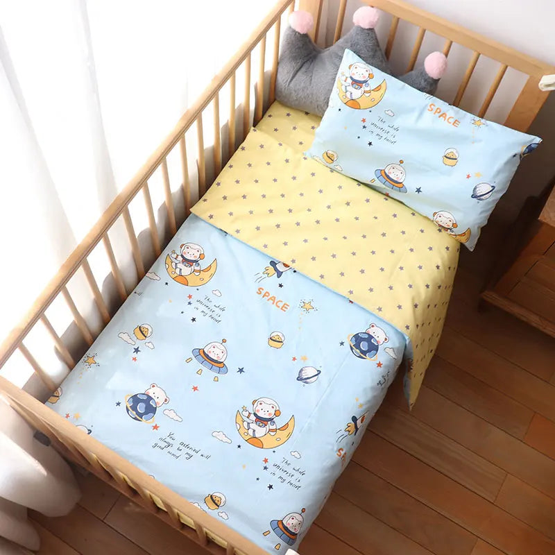 3Pcs Baby Bedding Set For Newborns Star Pattern Kid Bed Linen For Boy Pure Cotton Woven Crib Bedding Duvet Cover Pillocase Sheet