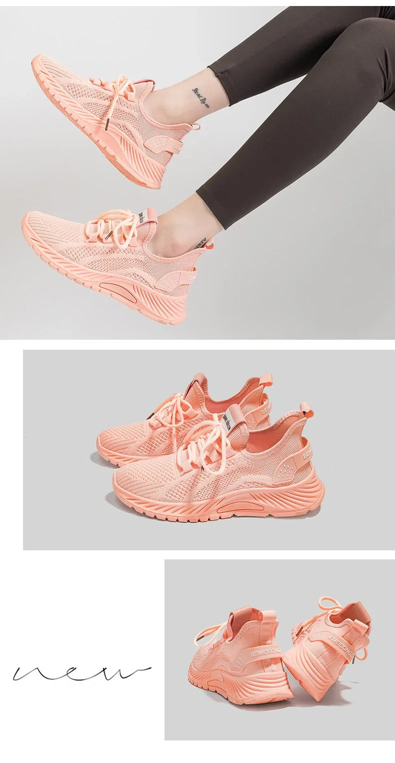 Women Fly Weave Mesh Breathable Sneakers 2023 New Flat Casual All-match White Sport Shoes Female Outdoor Running Shoes