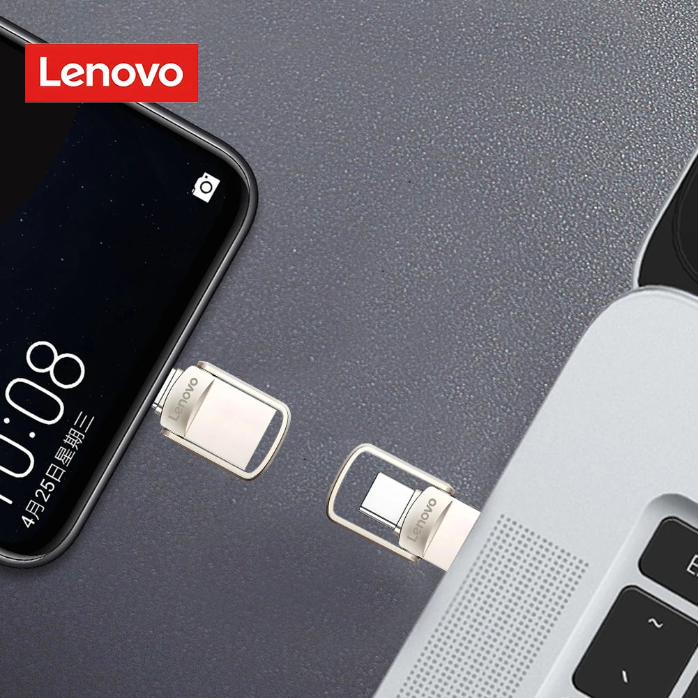 Original Lenovo 2TB Pendrive USB 3.1 Flash Drive Metal U Disk 2 IN 1 OTG 1024GB 128GB 512gb 1TB Pen Drives For Phone Computer