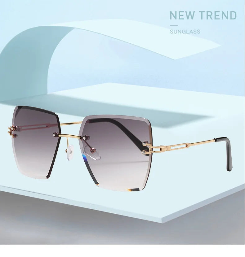 2024 Trendy Polygonal Gradient Men Sunglasses New Frameless Cut Edge Sunglasses for Women Sunscreen and Shading Sunglasses