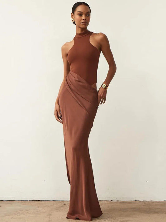 Mozision Women Sexy Party Club Evening Bodycon Sleeveless Long Dress Backless Soild Color Elegant Summer Dress