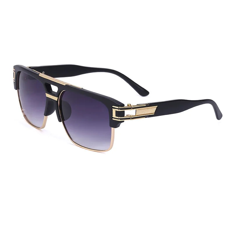 Trendy Luxury Men Sunglasses Square Large Frame Mirror Gradient Clear Lens Metal Shades Anti Blue Light Oculos De Sol UV400