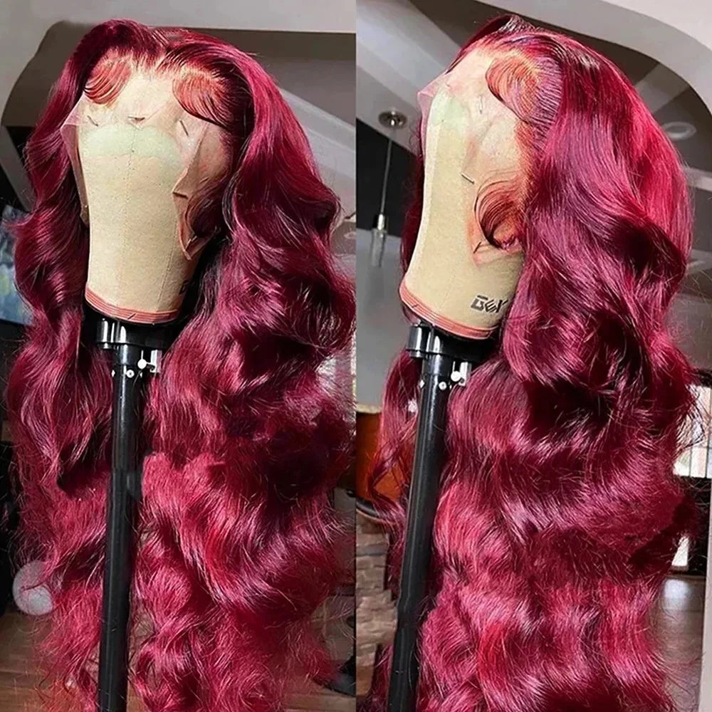 13x6 99j Burgundy Body wave HD Transparent Lace Front Human Hair 13x4 Lace Frontal Wig Brazilian Hair For Black Women