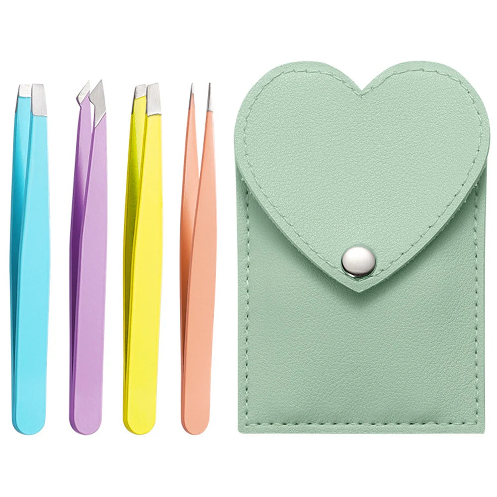 4/6Pcs Eyebrow Hair Removal Tweezers Set Brows Lashes Brows Face Trimming Forceps Scissors With Leather Case Beauty Makeup Tools