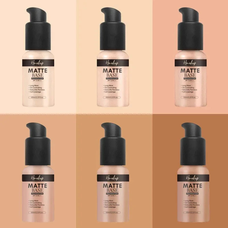 30ml Matte Liquid Foundation 6 Colors Natural Concealer Oil Control Waterproof Lasting Full Coverage Facial Base Makeup Cosmetic