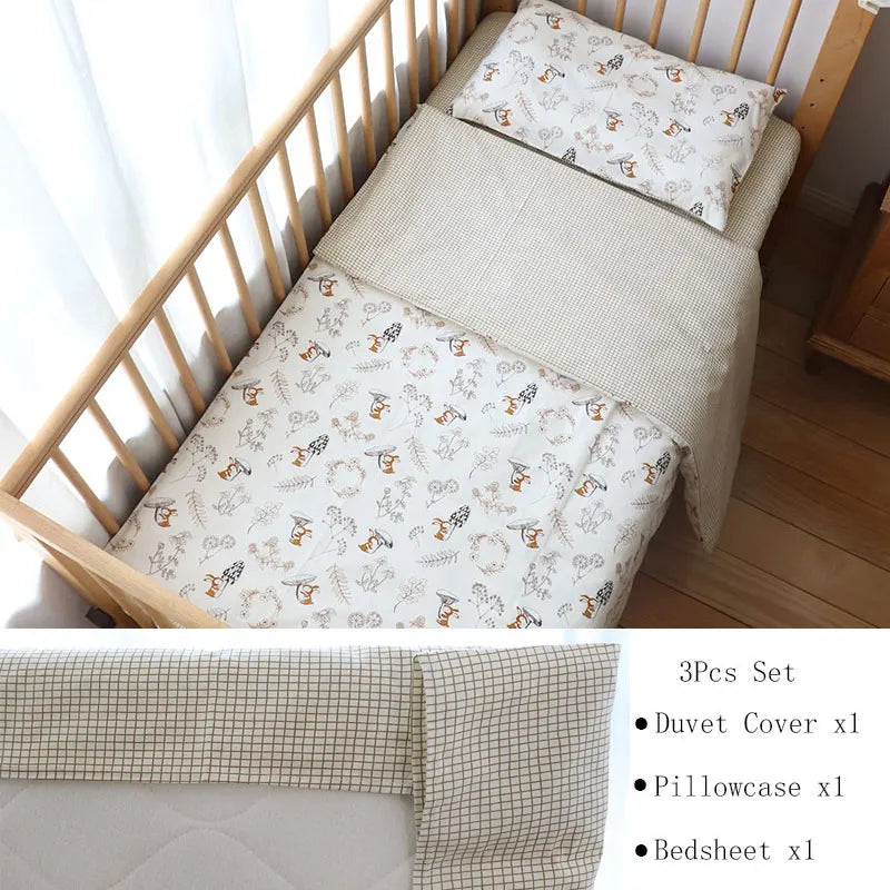 3Pcs Baby Bedding Set For Newborns Star Pattern Kid Bed Linen For Boy Pure Cotton Woven Crib Bedding Duvet Cover Pillocase Sheet